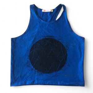 Ardene Blue Geometric  Triangle Handmade Ink Art to Wear Print Tank Top Small